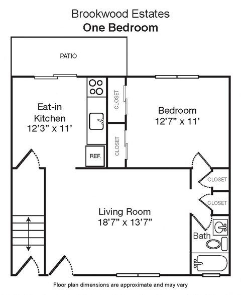 Floor plan for 1 bed, 1 bath